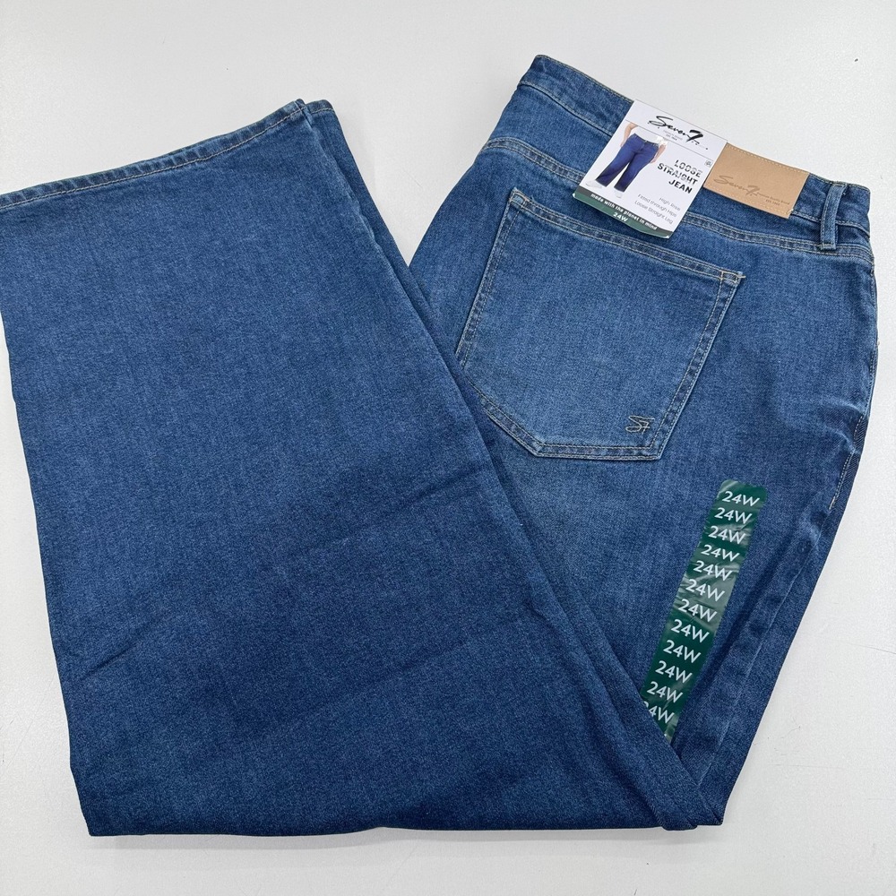 NEW Seven7 Loose Straight Jeans WOMENS Dark Wash High Rise SIZE 24 INSEAM 30"